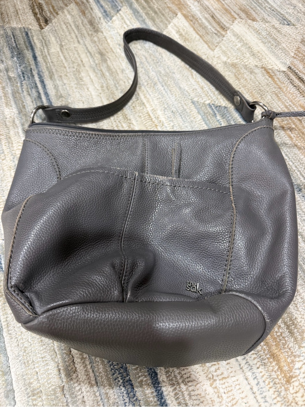 The Sak Pebbled Leather Shoulder Bag — Gray